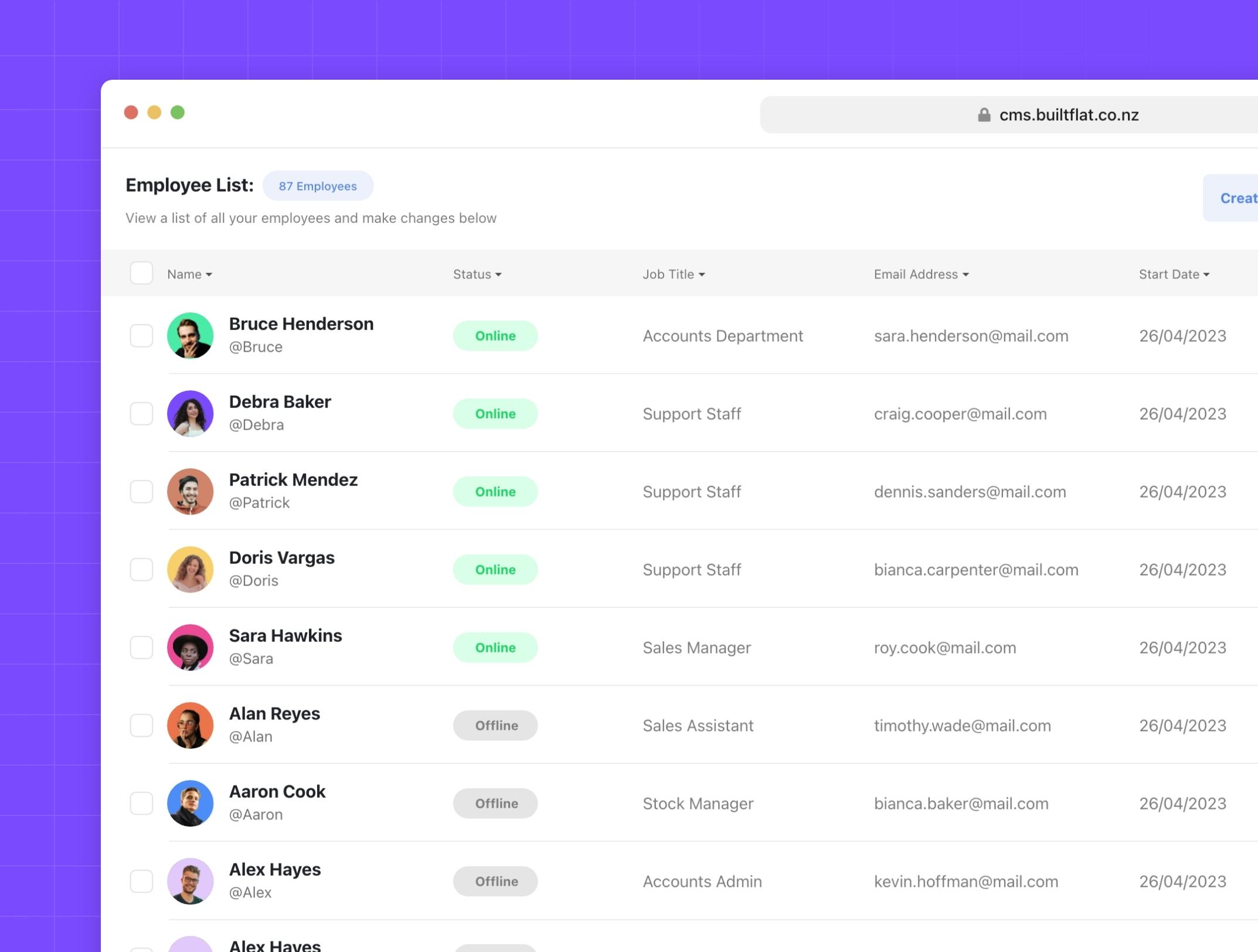 Graphic of a CMS dashboard user interface for managing business employees