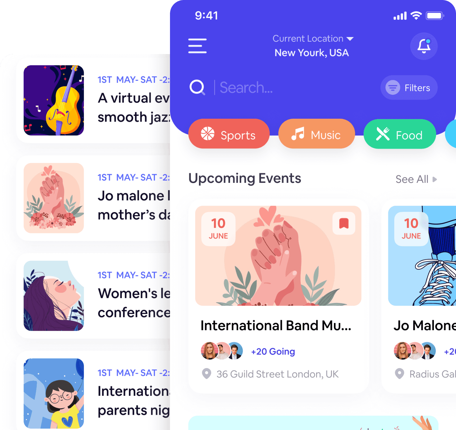 UI design for an events mobile application