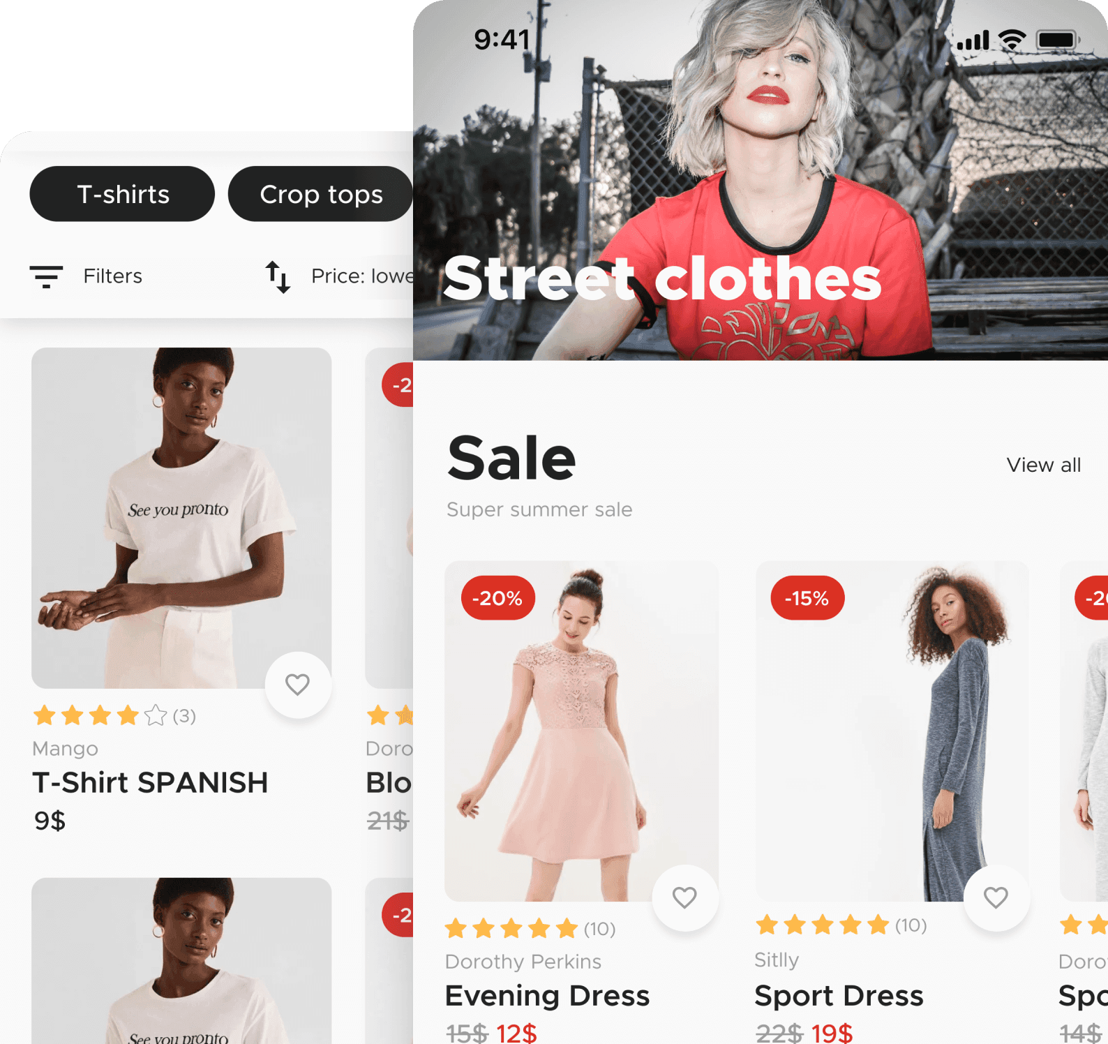 Mobile App Interface for an online ecommerce clothing store