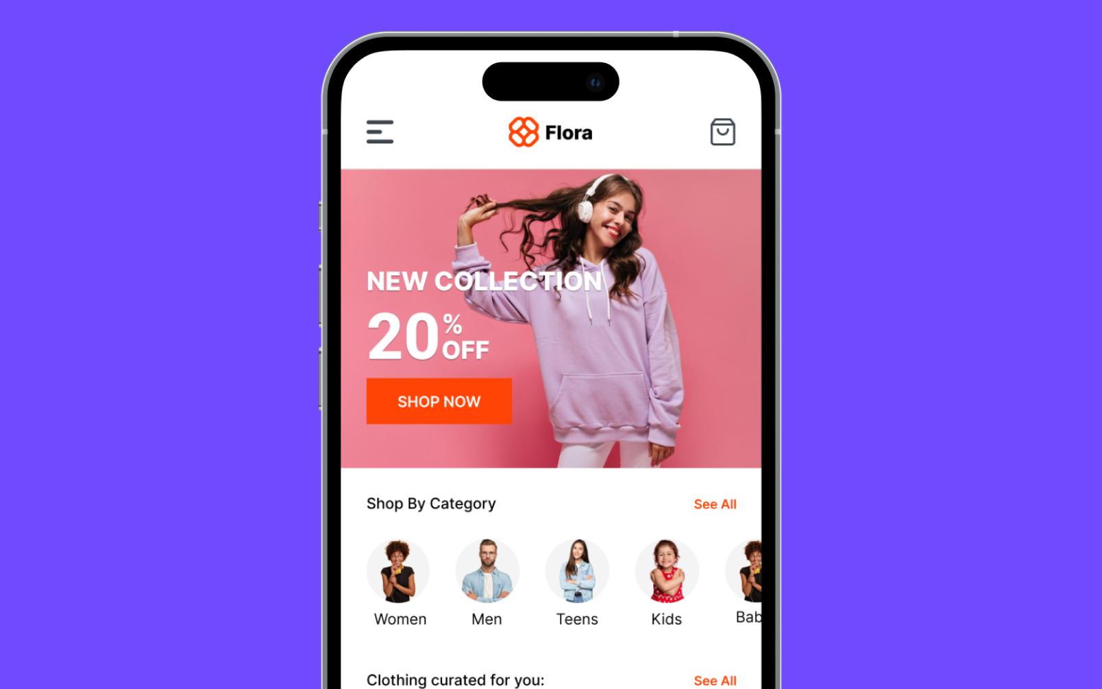 A mobile design website for Flora, an online clothing ecommerce store