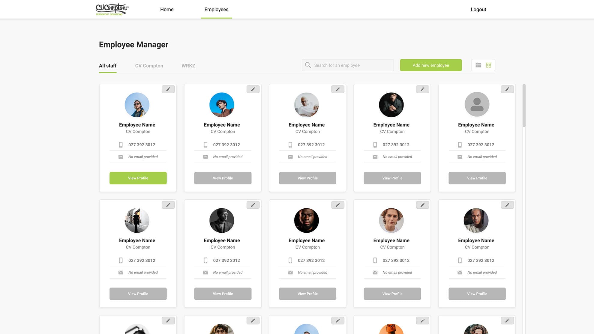 CV Compton Employee Management Software employee dashboard view