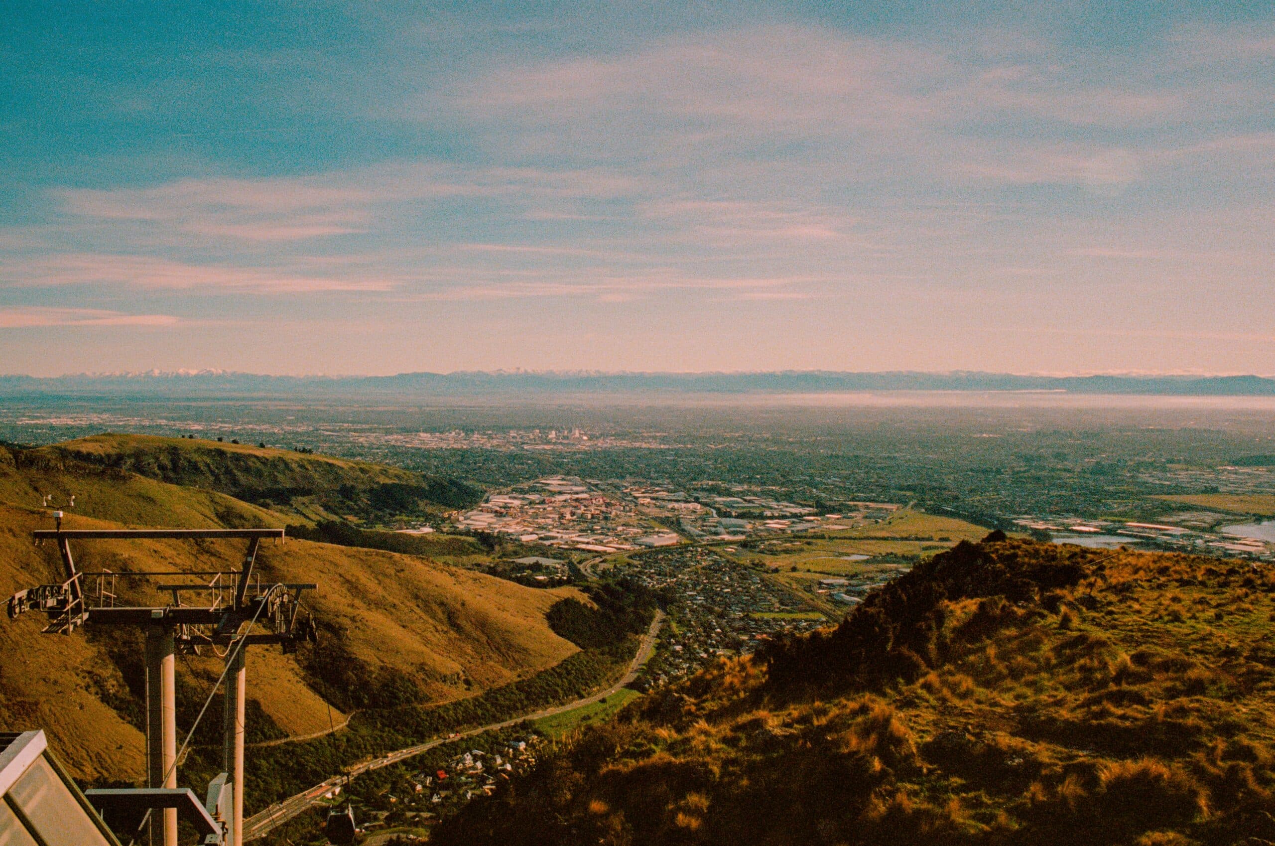 Heathcote valley in Christchurch, landscape photo taken of the city from the gondola